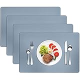 Herda Blue Leather Placemats Set of 4 Kitchen Dining Table Place Mats for Indoor Outdoor, Wipeable W