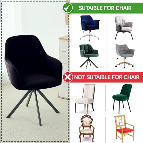 Image of HOKIPO 'SereneSolids' 140 GSM Stretchable Swivel Chair Cover High Armrest Slipcover, Black (AR-6247-BLK)