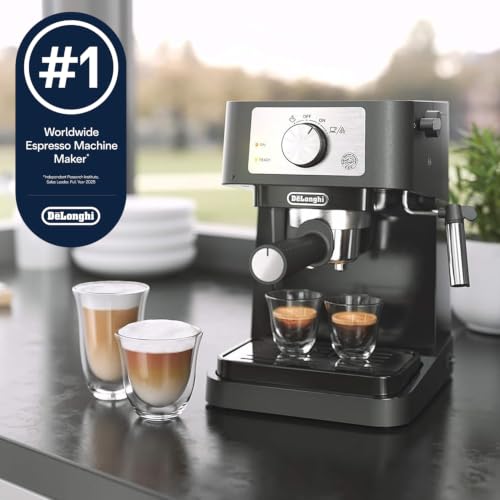 Image of De'Longhi Stilosa Compact Manual Espresso Machine, Manual Milk Frother | #1 Worldwide Espresso Machine Maker, 15 Bar Pump Pressure, Stainless Steel Boiler, Frother, Compact Design