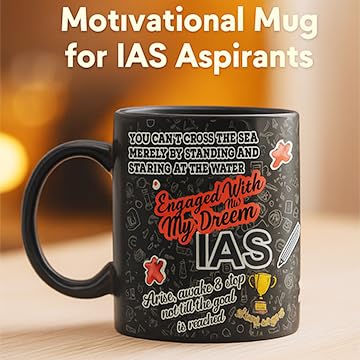 Image of IAS Doodle Printed Black Ceramic Coffee Mug | 325 ml Motivational Tea & Coffee Cup | Gift Mug for IAS Aspirants, Students & Office Use | Microwave & Dishwasher Safe