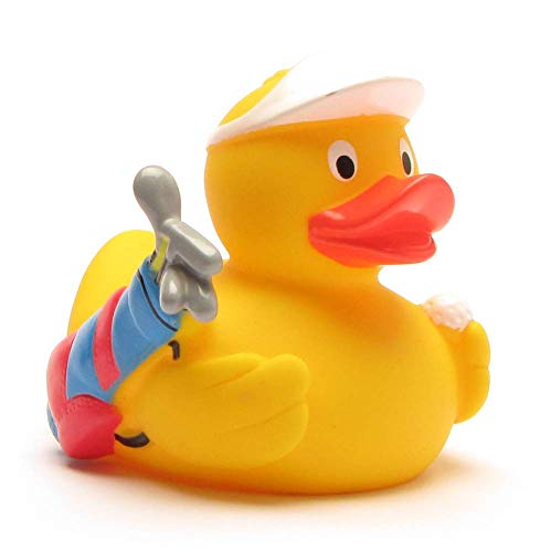 Duckshop I Badeente Golf I Quietscheente L: 7,5 cm I inkl. Quietscheentchen-Schlüsselanhänger im Set I Geschenk für Sportler I Präsent Sammler