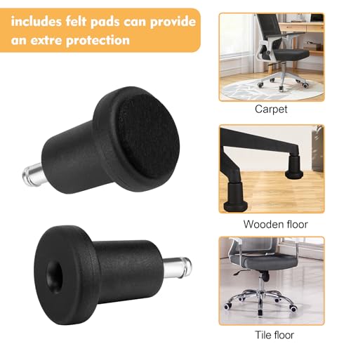 5 Stück Bodengleiter 2 Zoll - Bürostuhl Gleiter 5er Set - Bodengleiter für Schreibtischstuhl 11mm x 22mm - Schwarz Bell Glides Ersatz-Bürostuhl Rollen - mit Filzpads Fussgleiter - Stuhl Fußgleiter