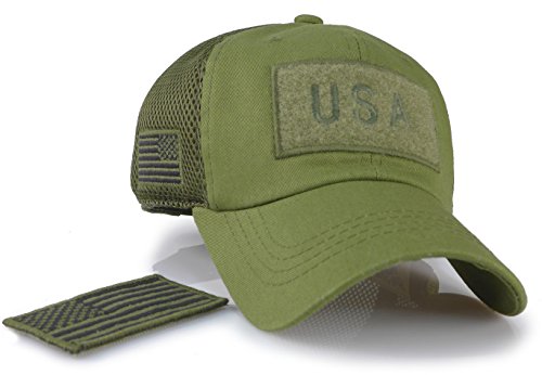 The Sox Market Camouflage Constructed Trucker Special Tactical Operator Forces USA Flag Patch Baseball Cap (Army Green)