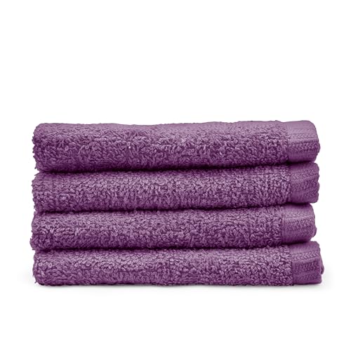 Image of Catherine Lansfield Quick Dry Cotton 30x30 cm 4 Pack Face Cloths Plum