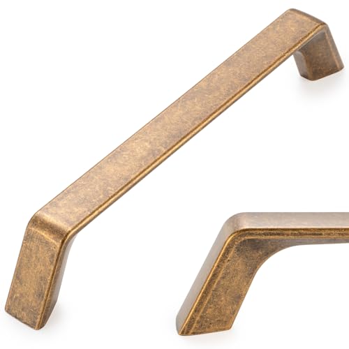 KOOFIZO 10 Pack 5 Inch Antique Brass Cabinet Pulls Vintage Brass Cabinet Handles Brass Hardware for Kitchen Cabinets Drawers P21 Bedroom Dresser Bathroom Vanity Cupboard