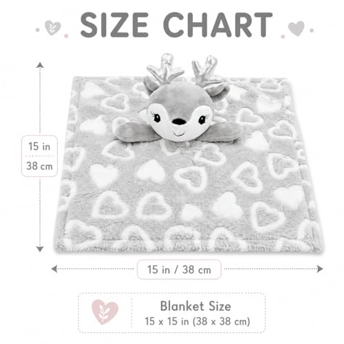 Image of June Garden Personalized Baby Deer Security Blanket - Custom Name Embroidered Grey Newborn Comforter - Soft Textured Plush Snuggle Lovey Toy