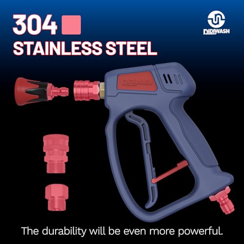 Image of Swivel Pressure Washer Gun with Smoooth Rotate 3 /8 inch Plug,4500PSI Short Power Washer Gun with 1 /4 inch Socket Adapted to Foam Cannon,Pressure Washer Handle Include Spray Nozzle Hose Connector