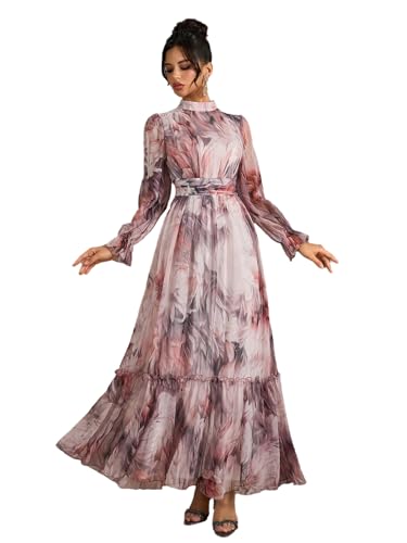 Image of TOLEEN Summer Casual Dresses for Women 2024 Spring Fashion Boho V Neck Long Sleeve Ruffle Floral Print Elegant Maxi Dress