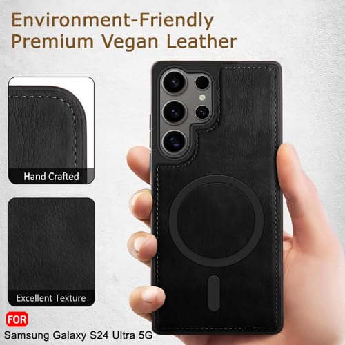 Image of TheGiftKart Genuine Leather Finish Back Cover Case for Samsung Galaxy S24 Ultra 5G | Raised Edges for Camera & Screen Protection | Shockproof Stunning Minimalist Design (MagSafe Compatible, Black)