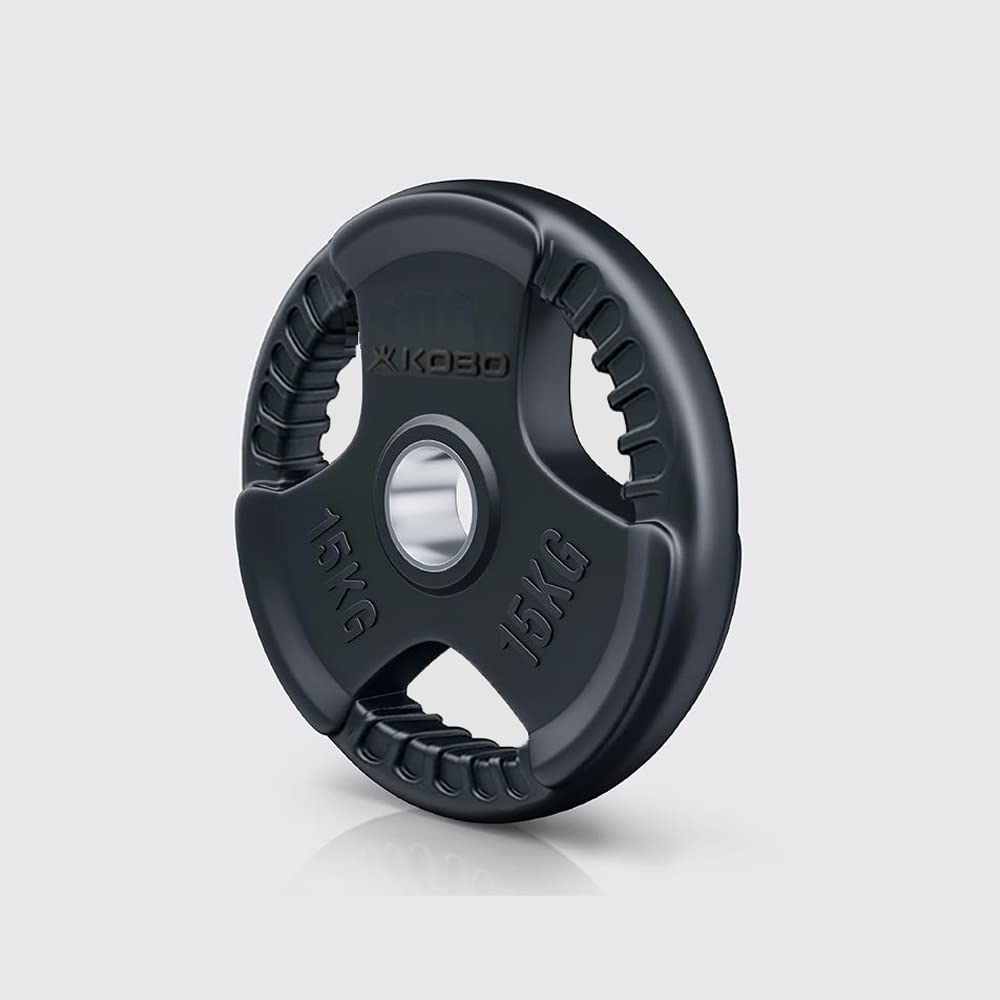 Kobo 15 Kg (51 mm) Olympic Barbell Fitness Rubber Coated Tri-Grip Olympic Plate & Integrated Metal Grip Rubber Weight Plates - Sold in Pairs (15 Kg x 2 = 30 Kg) (Imported)