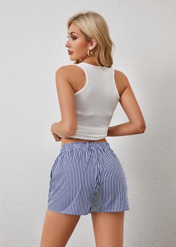 Image of Ythomm Womens Lounge Shorts Y2k Striped Print Elastic Waist Pajama Shorts Cute Boxers Bottoms With Pockets Comfy Sleepwear, X-Large, White-dark Blue