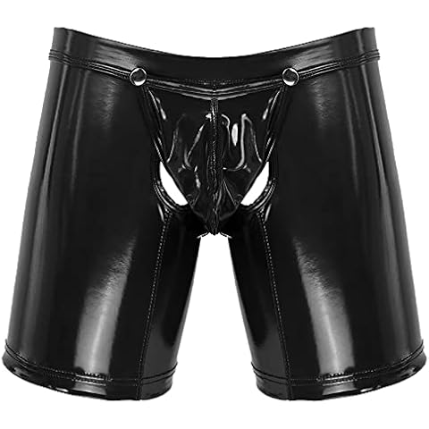 Mufeng Men's Wet Look Crotchless Boxer Shorts Cover