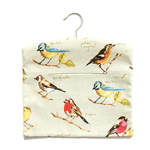 Hanging Peg Bag in Garden Birds Cotton Fabric with Wooden Hanger