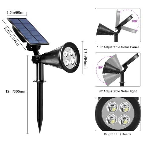 T-SUN [2 Pack] LED Solar Spotlights, Waterproof Outdoor Security Landscape Lamps, Auto-on/Auto-Off by Day, 180 Angle Adjustable for Tree, Patio, Yard, Garden, Driveway, Stairs, Pool Area(Purple)