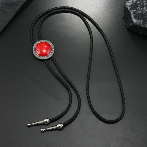 Image of Joxevyia Bolo Tie for Men Vintage Cow Skull Leather Rope Western Cowboy Necktie Vintage Bola Tie Gift for Him