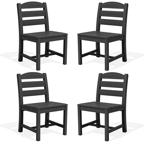 Image of SERWALL Outdoor HDPE Armless Dining Chairs Set of 4,All-Weather Use,Black | Weather-resistant dining chairs resist fading and cracking, with armless design for comfortable outdoor seating.