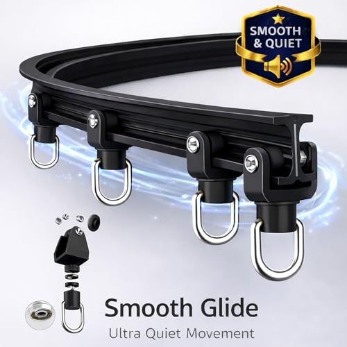 Image of Jilron Room Divider Curtain Ceiling Curtain Track Set for Blackout and Privacy (Black Curtain + Black Track) 106 inch W x 84 inch L -1 Piece