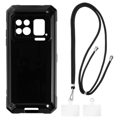 Custodia e Tracolla Compatibile con Doogee Fire 6 Max 5G Cover per Telefono e Cinturino da Collo Regolabile con Fibbie in Metallo e 2 Patch + nero