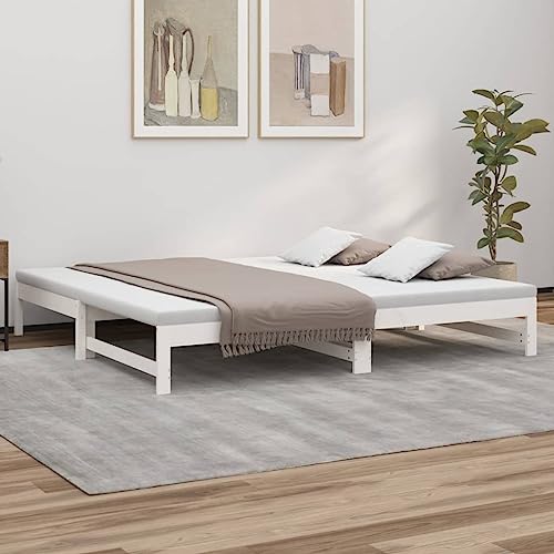 vidaXL Sofá Cama Extraíble para Invitados Plegable Mobiliario Mueble Multiusos Salón Sala de Estar Madera Maciza de Pino Blanco 2X(80x200) cm