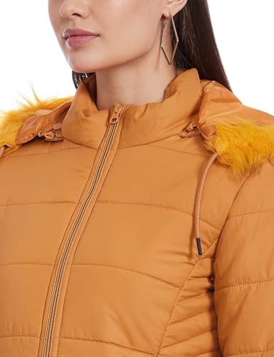 Image of Qube By Fort Collins Women's Medium-Length Bomber Jacket with Detachable Hood Stylish Winterwear for All-Day Comfort |Material: Nylon