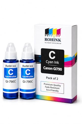 Image of ROHINK GI-790 Series Refill Ink, Compatible with G1000, G1010, G1100, G2000, G2100, G3000, G3010, G3012, G3100, G4000, G4010 Printers (Canon 790 Cyan Pack 2)