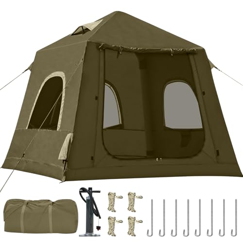 2-3 Person Inflatable Glamping Tent,Easy Set up with Hand Air Pump, Waterproof Blow Up Tent for Adults, Portable Outdoor for Hiking/Backpacking/Fishing,Green