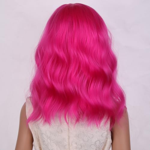 Image of PATTNIUM Kids Child Hot Pink Wig Short Wavy Neon Pink Wig for Girls Magenta Wigs Heat Resistant Synthetic Wigs