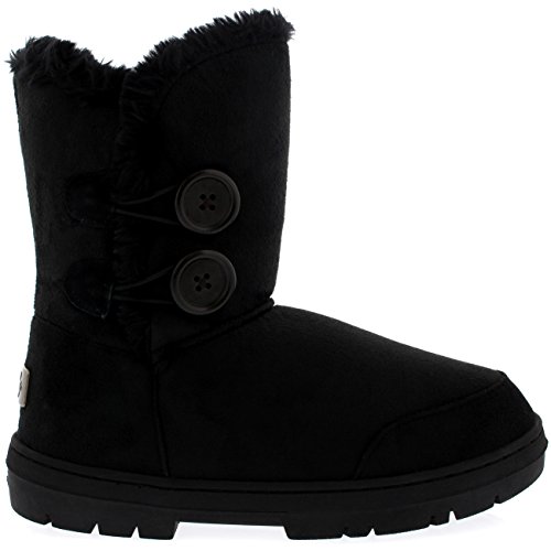 holly Femmes Fourré Bottes De Neige Deux Bouton - Noir - 39