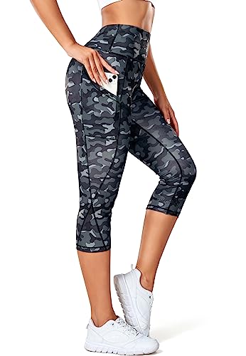 STARBILD Mujer Mallas Deportivas 3/4 Cintura Alta Elástico, Pantalones Capris Deporte Leggings Yoga Fitness Gym, K9900   con Bolsillos   Camuflaje L