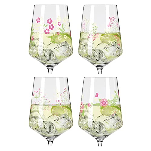 Foto von RITZENHOFF 6041003 Hugo-Glas 4er-Set 500 ml - Aperitif-Gläser - Blumenmotiv, bunt - Serie Sommertau - Made in Germany