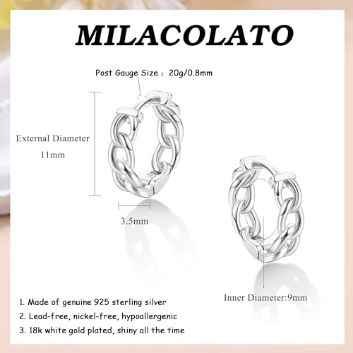 Milacolato 925 Sterling Silver Small Hoop Earrings 18K Gold Plated Curb Chain Huggie Earrings Hypoallergenic Cartilage Hoops Earrings for Women2