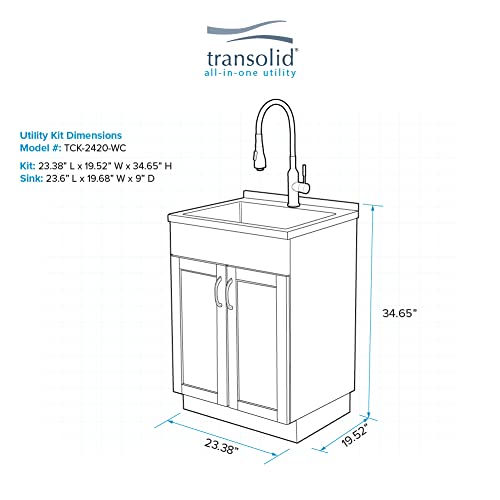 Transolid Tc-2420-Wcw 24-In All-In-One Laundry/Utility Sink Kit With Faucet In White #TOP6