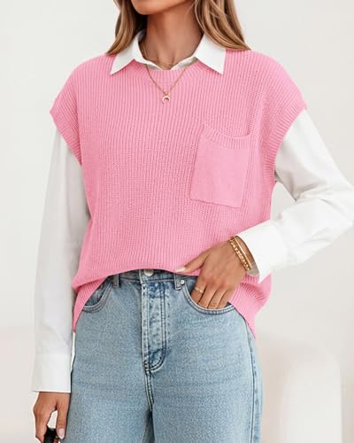 Image of KIRUNDO Summer Fall Short Sleeve Sweater for Women 2026 Casual Sweater Vest Cotton Knit Pullover Tank Tops Fashion Clothing
