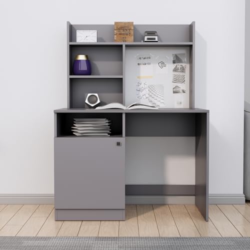 Image of Bniture Wooden Study Table for Home | Engineered Wood Study Table with Bottom Storage Shelf | Multi Purpose Computer Desk for Writing & Study | Laptop Table for Study Room & Office | Slate Grey