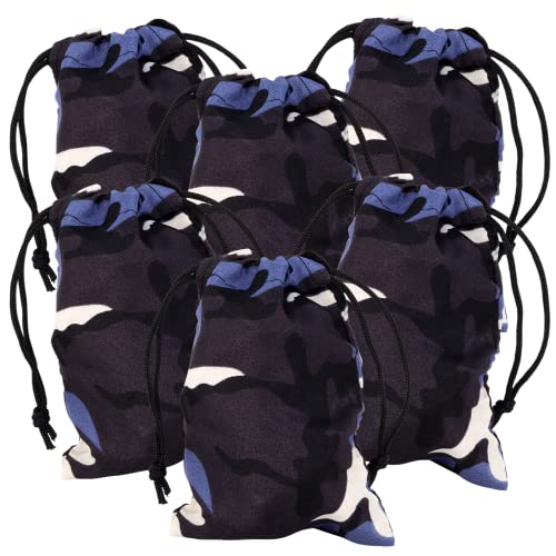 Needzo Blue Camo Rosary Pouch for Men, Masculine Drawstring Bag, Religious Party Favors (Pack of 6)