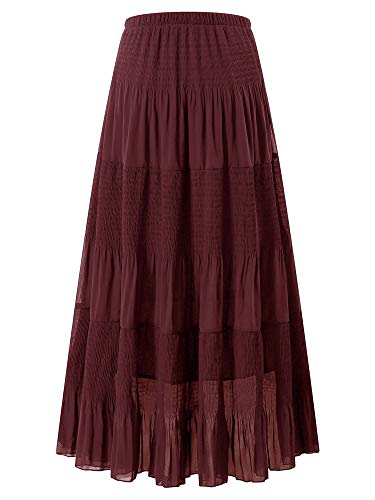 Image of NASHALYLY Women's Chiffon Elastic High Waist Pleated A-Line Flared Maxi Skirts