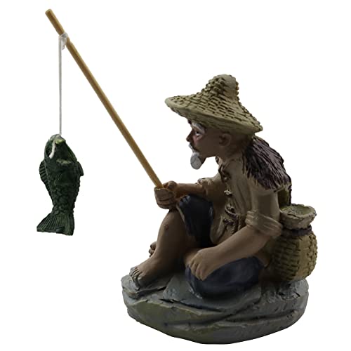 Lq Industrial Mini Fisherman Figurines Miniature Vintage Mudman Chinese Pottery Figurine Statue Resin Ornament For Fish Tank Bonsai Miniature Landscape Figure Indoor Sculpture Patio Ornaments #TOP2