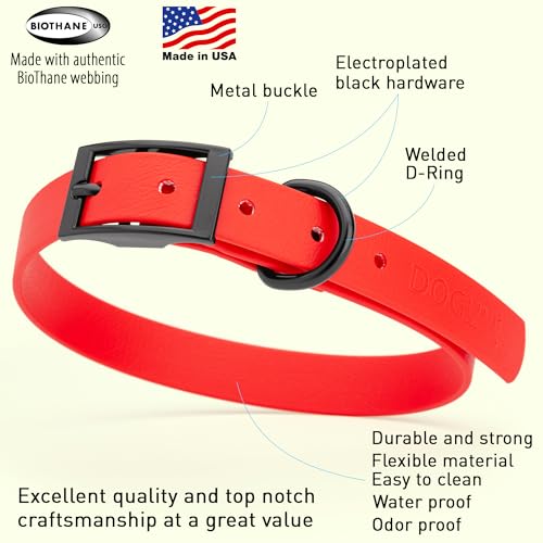 Image of Dogline Biothane Waterproof Dog Collar Strong Coated Nylon Webbing with Black Hardware Odor- Proof for Easy Care Easy to Clean High Performance Fits Small Medium or Large Dogs, Cherry Red