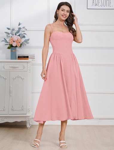 Image of ABEHIK Women Floral Corset Dress Boho Spaghetti Strap Lace Up Casual Midi Dresses with Pockets Low Cut Flowy Bustier Sundress
