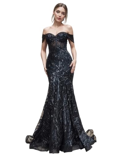 2025 Fashion Mermaid Trumpet Prom Dress Off-The-Shoulder Sleeveless Sweep Brush Train Lace Appliques Evening Dress