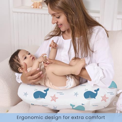 Image of Plushii Nursing Pillow for Breastfeeding, Soft and Supportive Breastfeeding Pillow for Mom and Baby, Cute Feeding Pillow with Removable Cover for 0-12 Months, Whale
