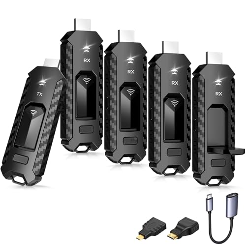 YAOMAISI Wireless HDMI 1 Transmitter and 4 Receiver,Wireless hdmi Extender Kit,HDTV Synchronize Phones,PC,camcorders,PS4/5,and other HDMI devices for multiple screens