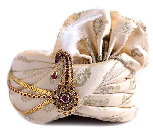 Premium Hand Crafted Wedding Safa for Groom Marriage Ethnic Pagdi Cream (Size - 22)