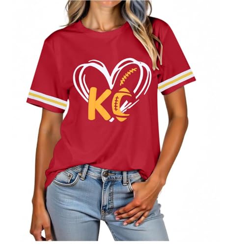 Football Shirt for Women Game Day Shirt Football Heart T-Shirt Sports Season Short Sleeve Tops