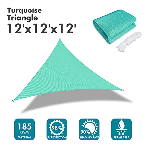 Image of KANAGAWA 12'x12'x12' Sun Shade Sail Turquoise Curved Triangle