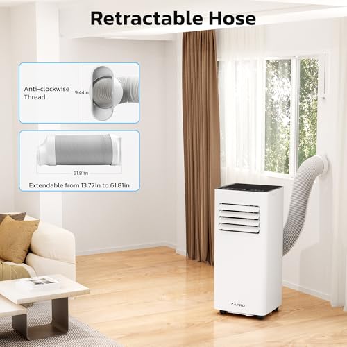 ZAFRO 8,000 BTU Portable Air Conditioners, 4 Modes Portable AC Unit with Fast Cooling/Energy Efficient/Remote/24Hrs Timer for Bedroom/Dorms/Indoor Rooms, White - Thumbnail 3