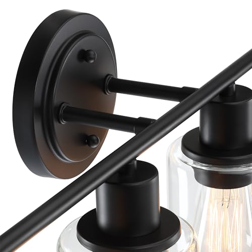 Image of 4-Light Bathroom Light Fixture Over Mirror Black 4-Light Vanity Light Fixture for Bathroom Vanity Black Wall Sconce Over Sink