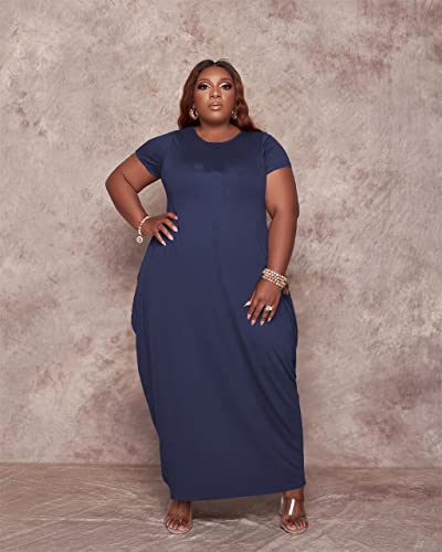 Image of YeGine Oversize Tshirt Dress Plus Size Short Sleeve Maxi Dress with Pockets
