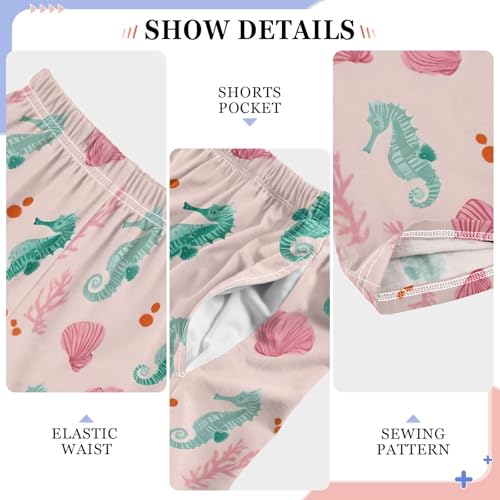Green Seahorse Pattern Pajama Pants Lounge Sleep Pants Elastic Waist Long Pajama Bottoms with Pockets for 6-14 Years4