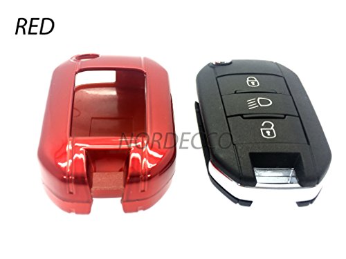 Funda rígida de plástico ABS de gran calidad con acabado brillante, para llave de coche Peugeot, modelos 208 y 508 de 2013, 2014, 2015, 2016, color rojo